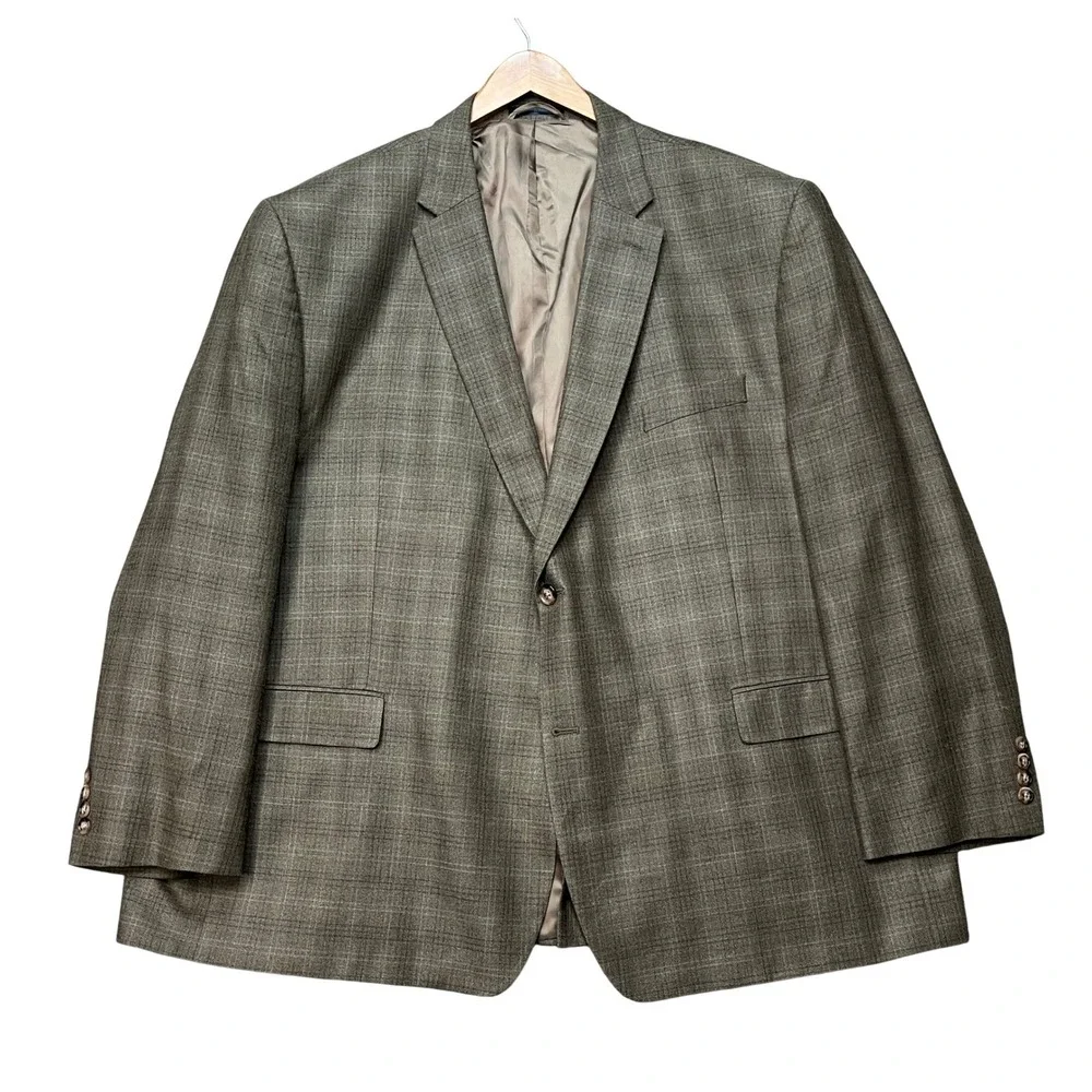 Lauren Ralph Lauren Blazer Mens 54R Olive Brown Silk Wool Glen Check Sport Coat